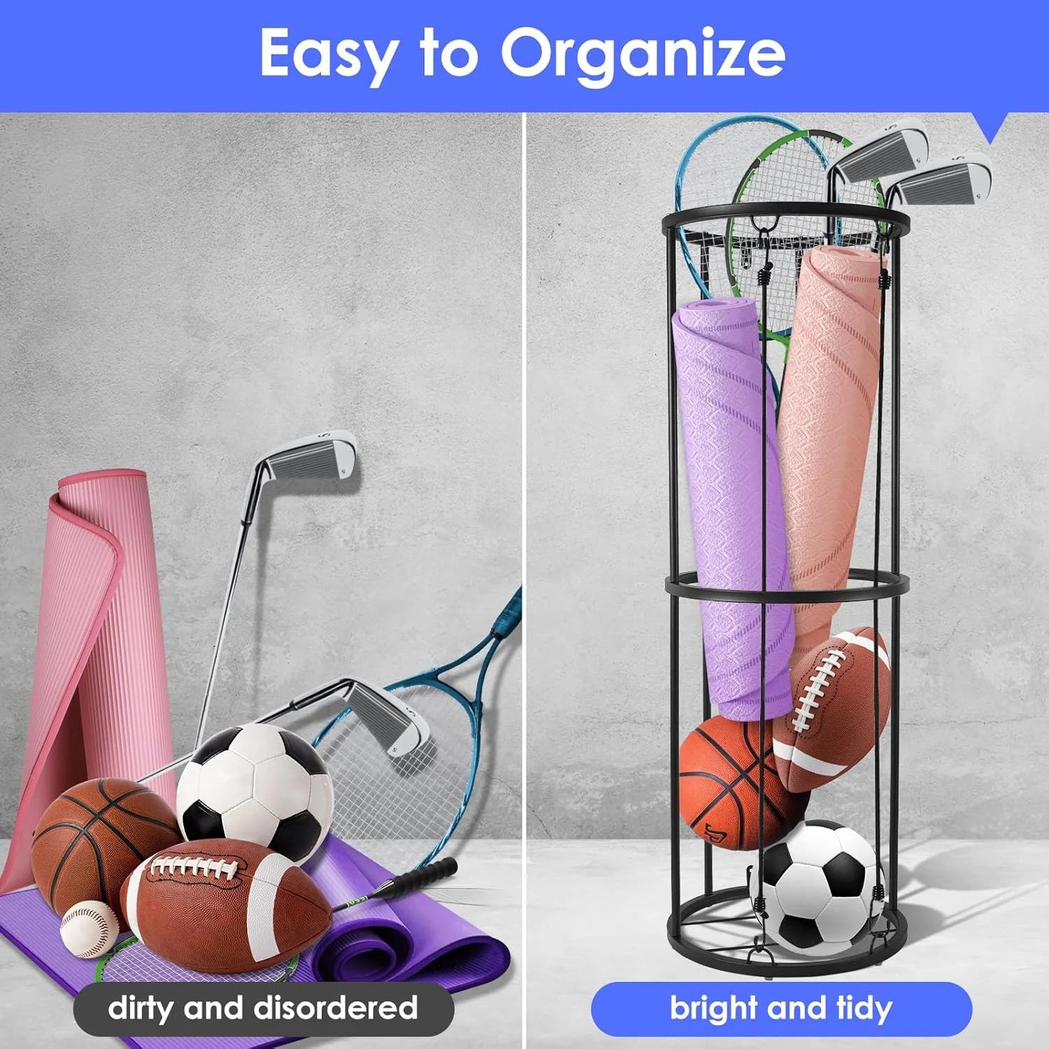 Wall-Mounted Vertical Ball Storage Rack for Basketball, Soccer, Volleyball, Football S95461