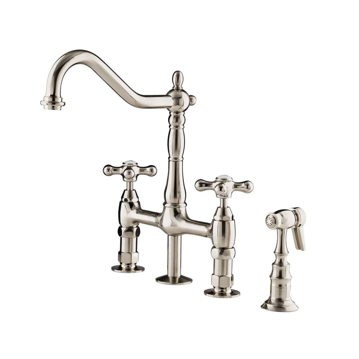 Brushed Nickel Bridge Style Kitchen Faucet with Metal Cross Handles Z5161