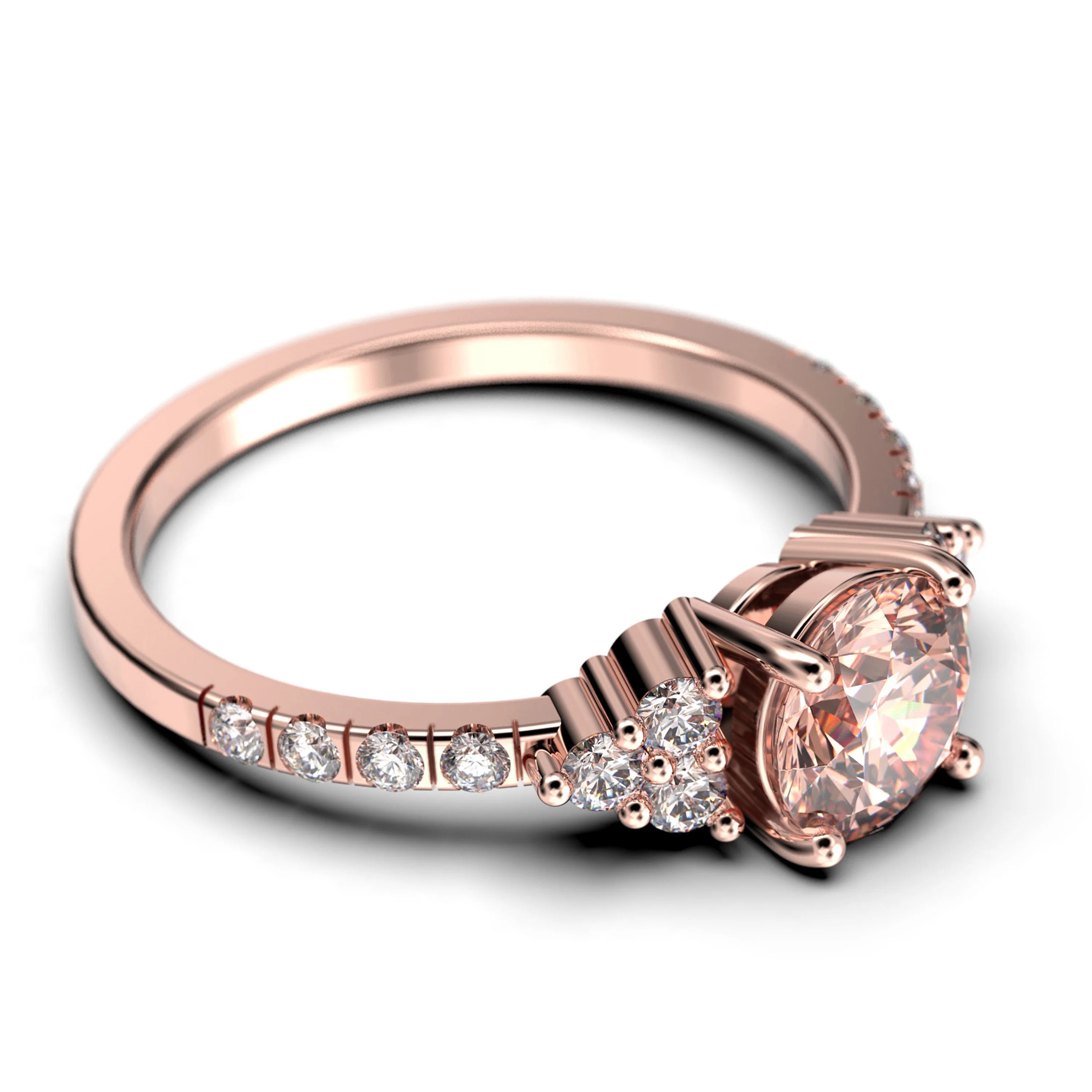 1.25 Carat Round Cut Morganite And Diamond Moissanite Engagement Ring in 925 Sterling Silver With 18k Rose Gold Plating W959943