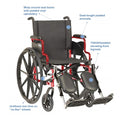 High Performance Lighter Weight Wheelchair with Desk Length Arms and Elevating Legrests, 16 Seat Width, Electric Red D1984