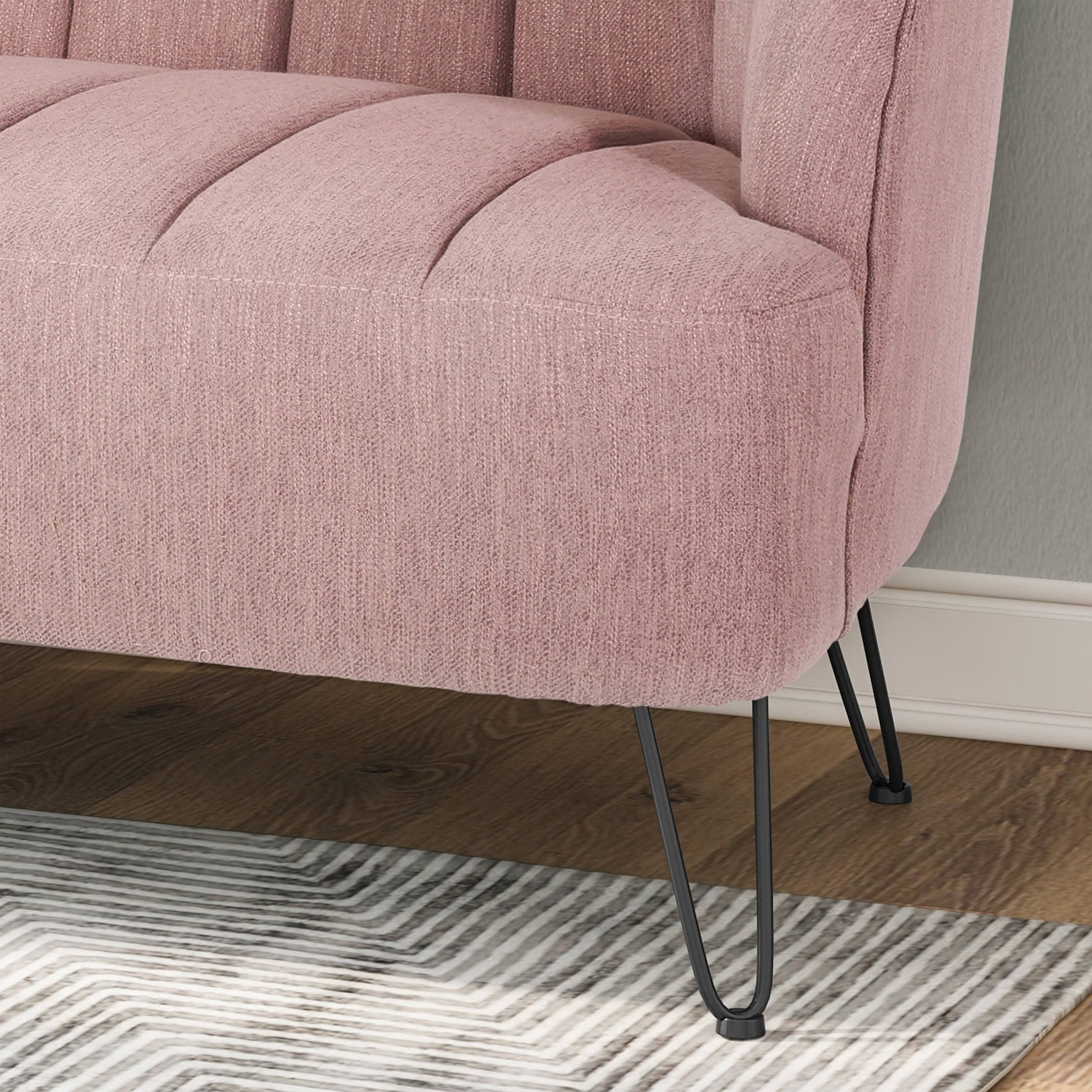 Light Blush Polyester Fabric Loveseat with Hairpin Legs Y263509