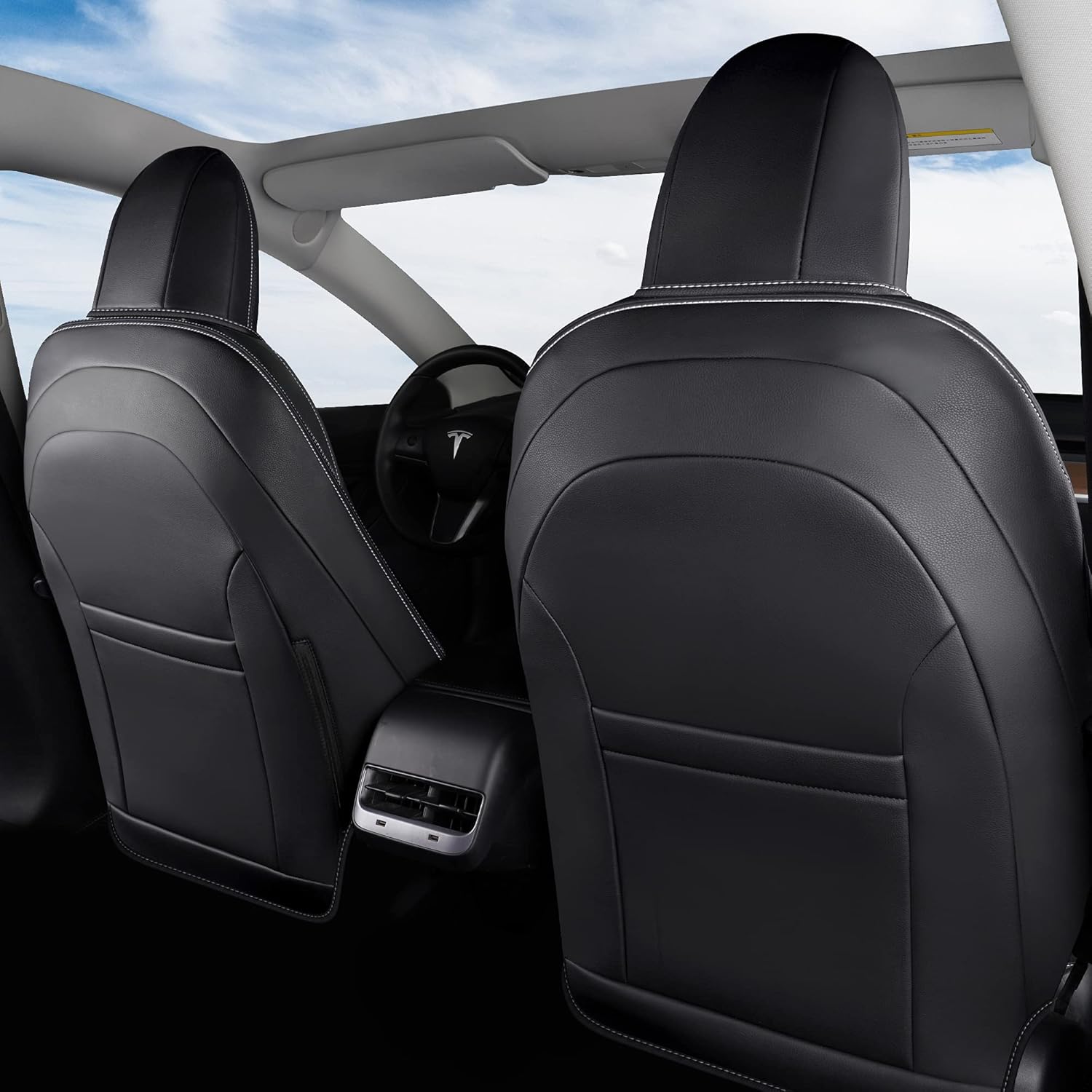 Black Pu Leather Car Seat Covers for Tesla Model Y I627868