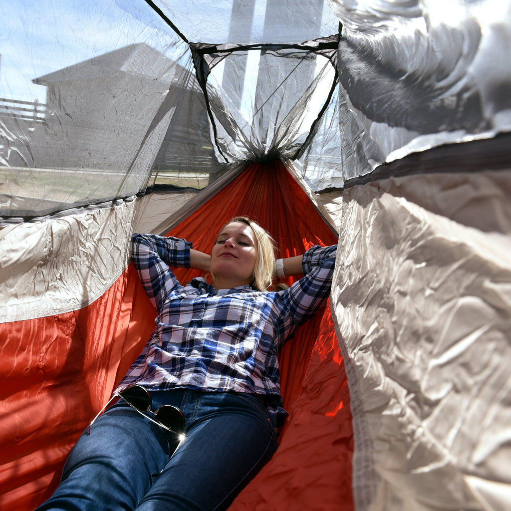 Nylon Mosquito Hammock with Attached Bug Net, 1 Person Red and Taupe, 115" L x 59" W M245794
