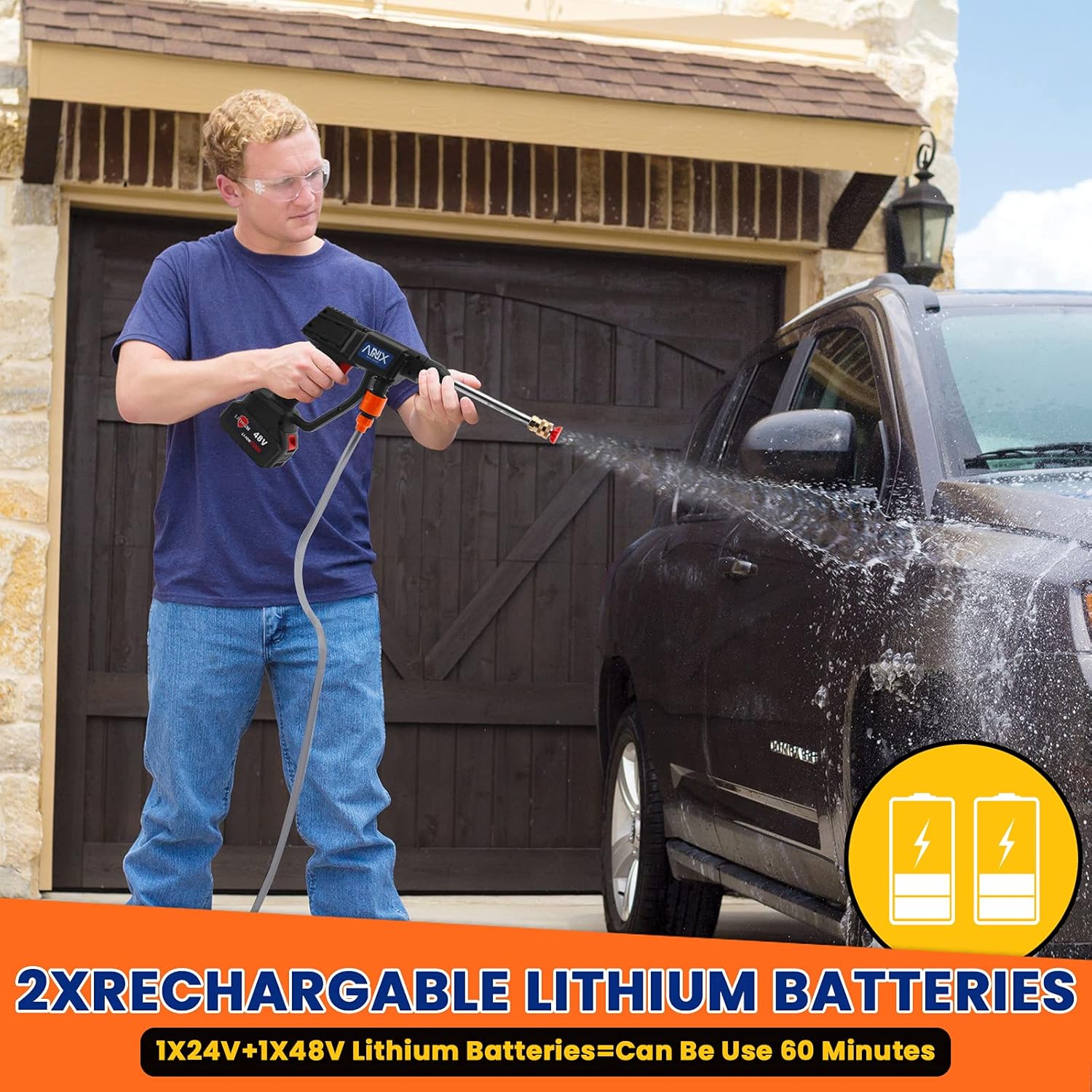 Cordless Electric Pressure Washer with 2PCS Portable Battery, 450PSI O783