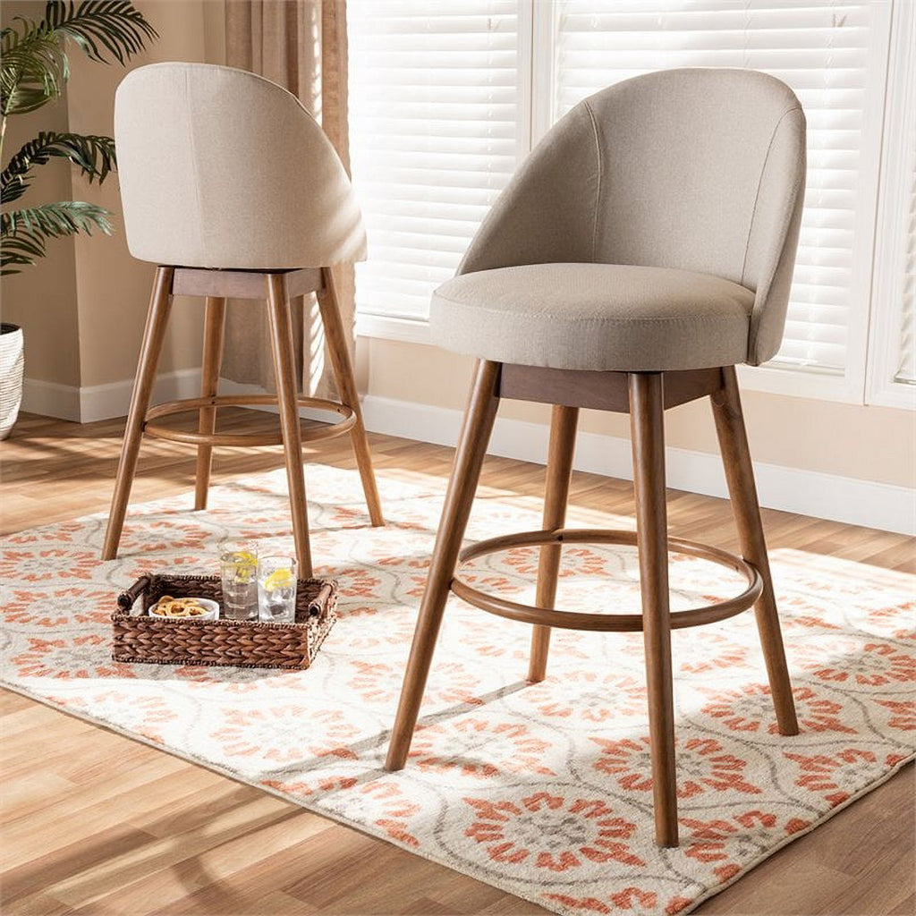 Beige Wood & Fabric Swivel Bar Stool (Set of 2) Z351