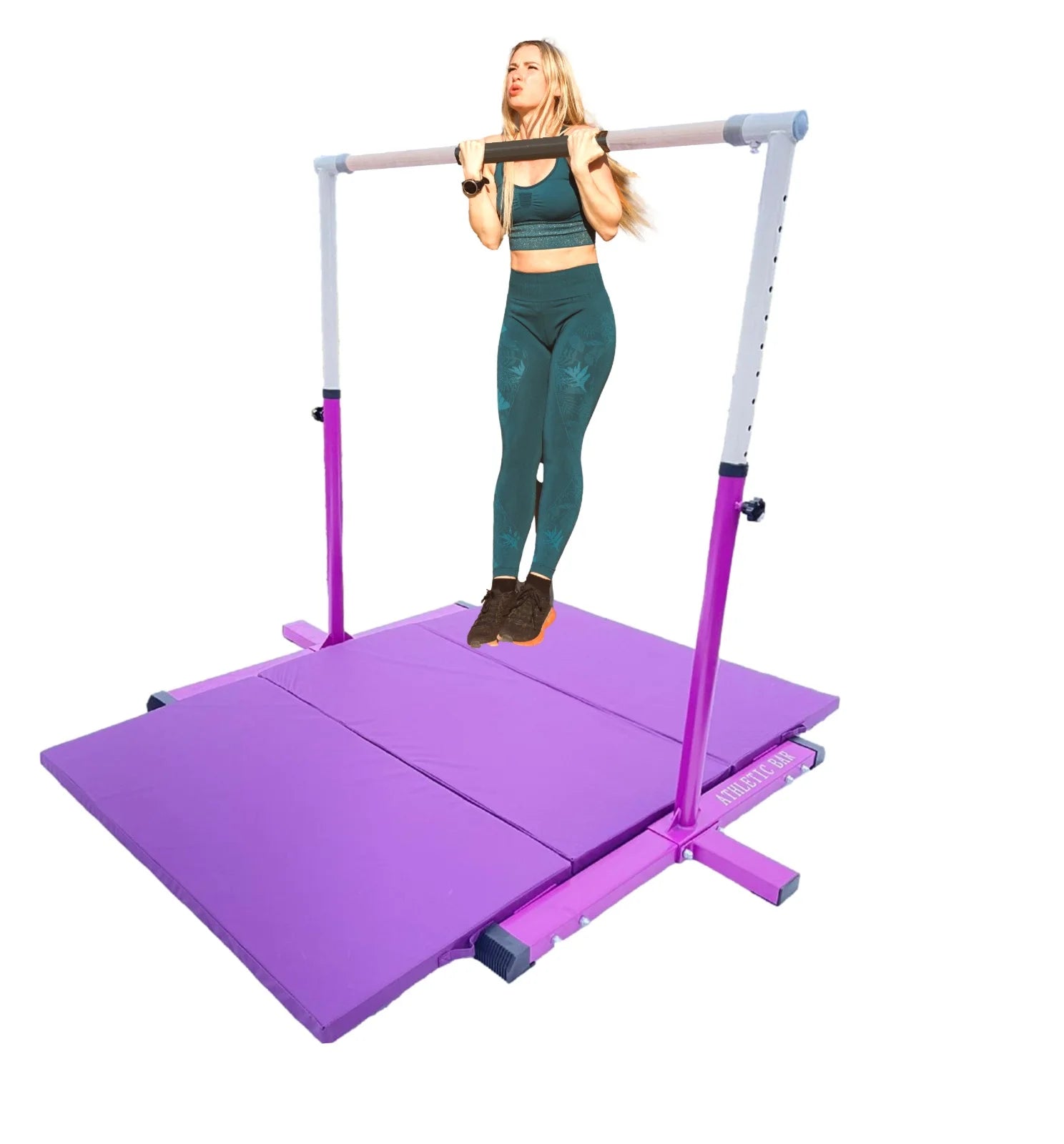 Purple 3 in 1 Height Adjustable Gymnastics Bar Set with Mat and Balance Beam H597