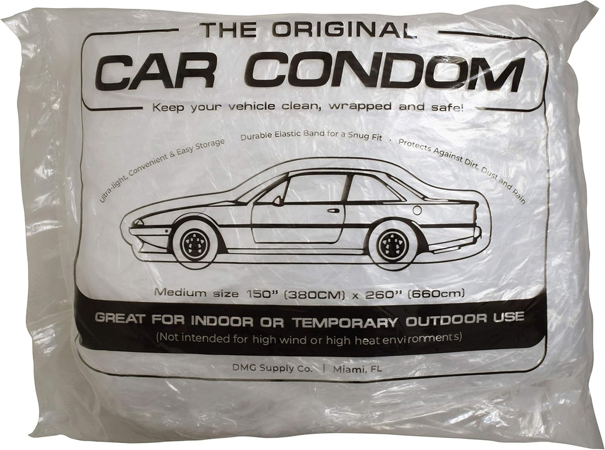 Disposable Plastic Car Cover with Elastic Band Medium Size 21' x 12.5' Pack of 2 M108011