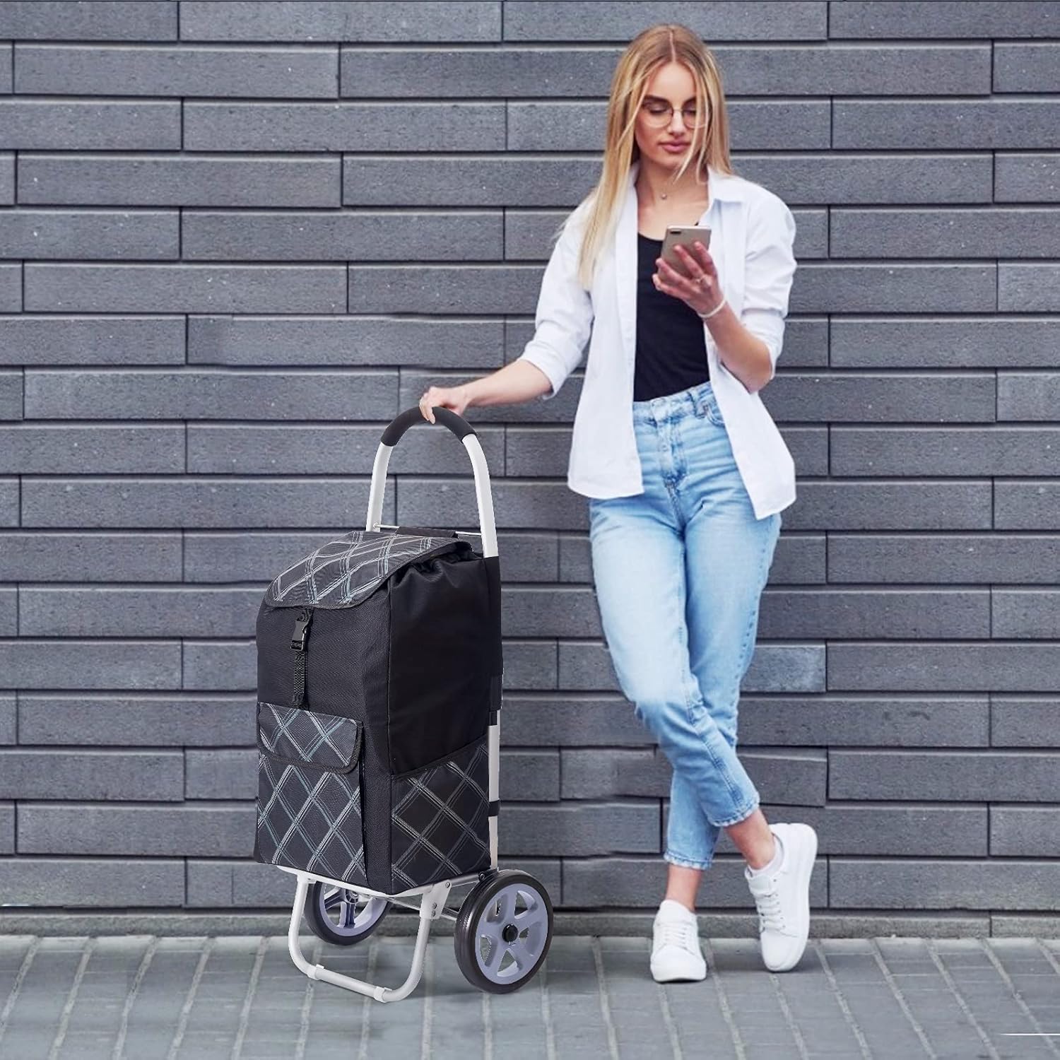 Black Folding Shopping Cart with Removable Bag W298