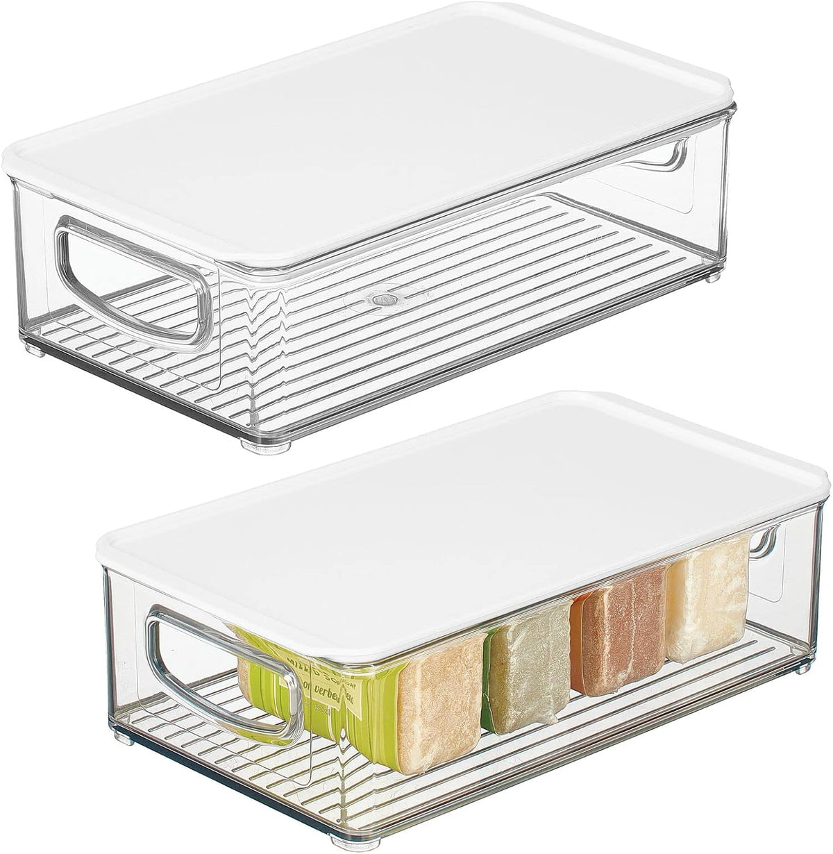 Clear/White Plastic Stackable Bathroom Storage Bin with Handles/Lid, 2 Pack N520