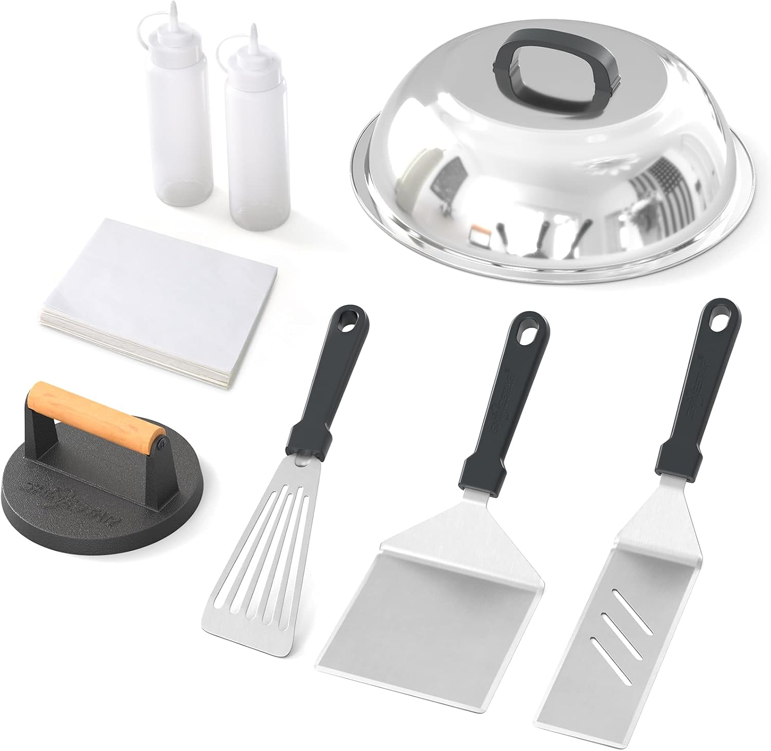 8-Piece Griddle Accessories Kit with Melting Dome, Burger Press, 3 Spatulas M256