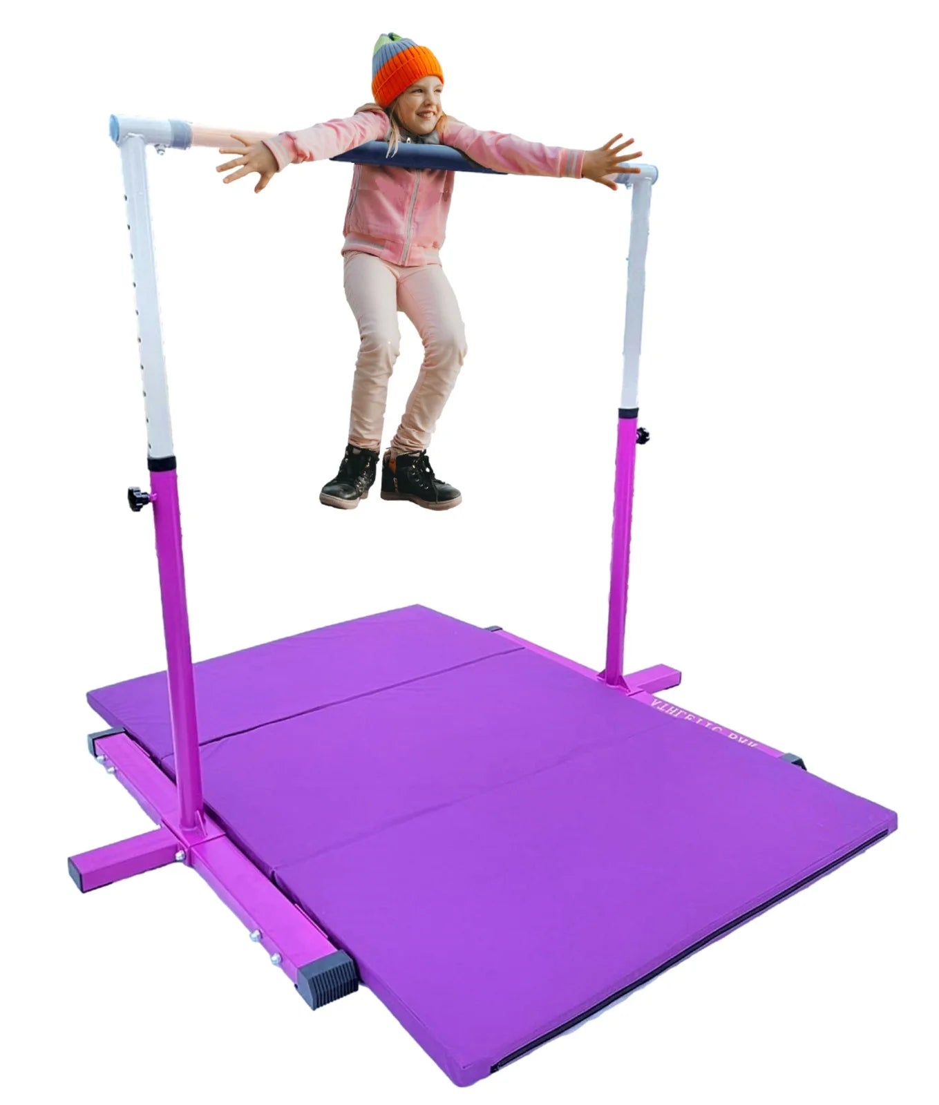 Purple 3 in 1 Height Adjustable Gymnastics Bar Set with Mat and Balance Beam H597