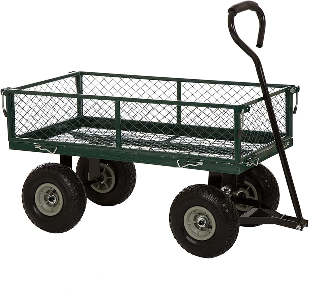 Green Mesh Steel Utility Garden Cart with Removable Sides E1704