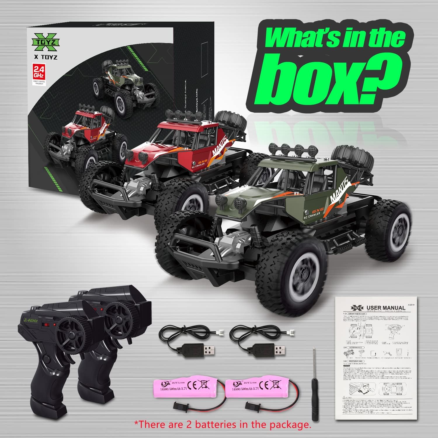 2 PCS Remote Control Off Road Monster Trucks Cars, 1:20 Scale Metal Shell Alloy RC Car, 2.4Ghz X755958
