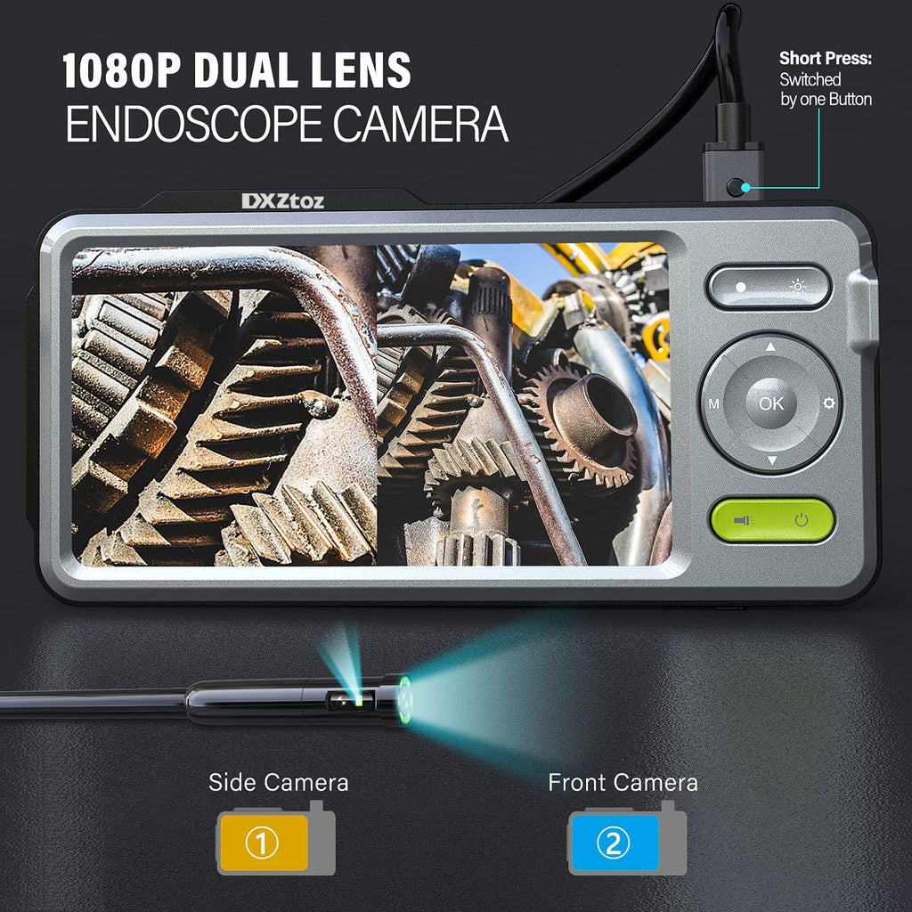 50FT Dual-Lens Industrial Endoscope 5'' IPS Screen Waterproof Camera with Light A308