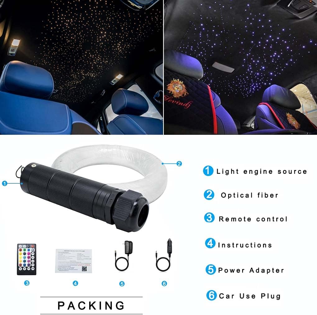 Car Use Bluetooth LED Fiber Optic Lights Star Ceiling Light Kit 450pcs 0.03in 6.5ft Optic Cable D5181