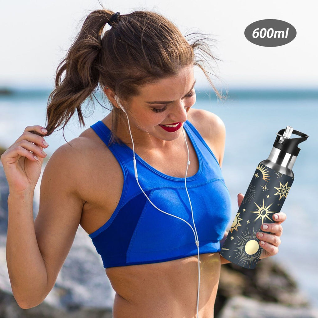 Gold Sun Moon Stars Stainless Steel Insulated Water Bottle Z15211