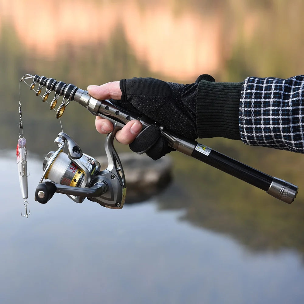 Telescopic Fishing Rod and Reel Combo Full Kit with 100M Fishing Line Lures Hooks Jig Head and Carrier Bag Y4809