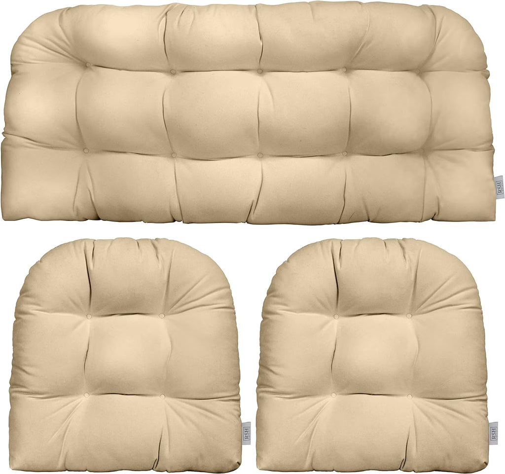 3 Piece Wicker Cushion Set, Tufted Reversible Loveseat Chair Pads M301
