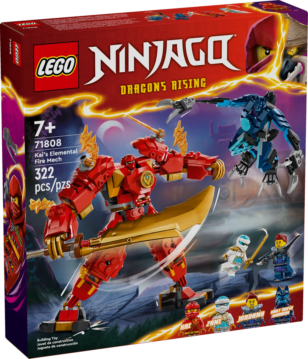 LEGO NINJAGO Kai’s Elemental Fire Mech Action Figure, Mini Ninja Toy with Red Ninja Figure plus Kai and Zane Minifigures, Adventure Set for Boys and Girls Ages 7 and Up B64118