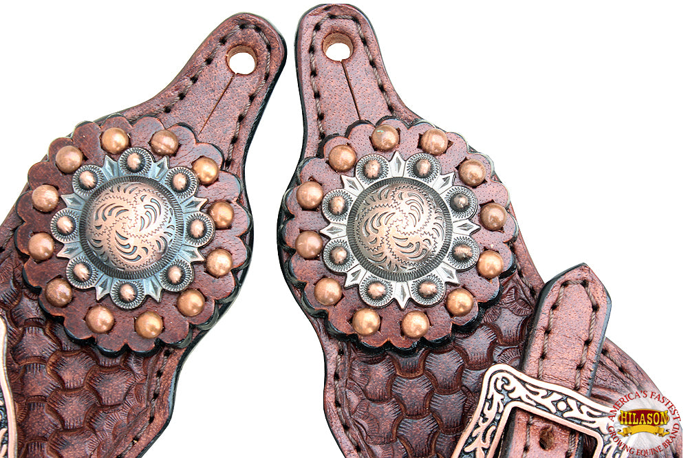 Copper Leather Spur Straps With Studs And Concho S880