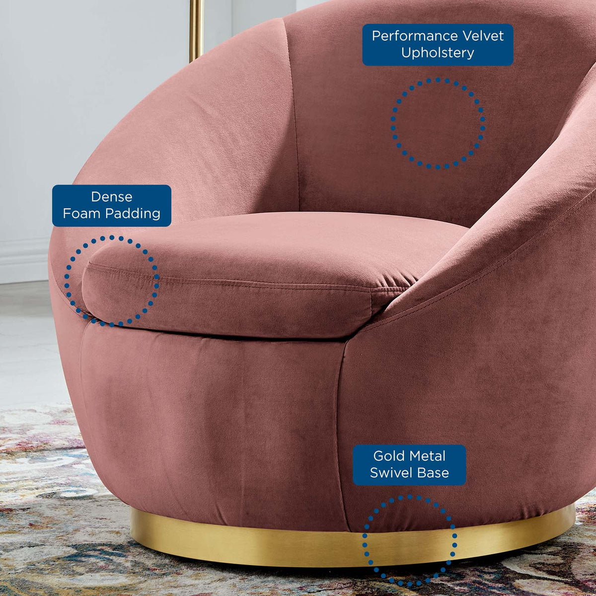 Pink Gold Velvet Swivel Accent Chair V144