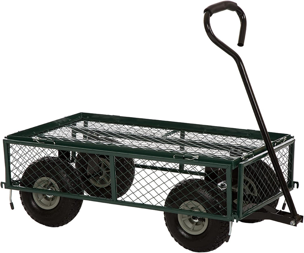 Green Mesh Steel Utility Garden Cart with Removable Sides E1704