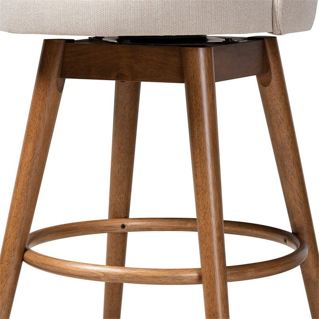 Beige Wood & Fabric Swivel Bar Stool (Set of 2) Z351