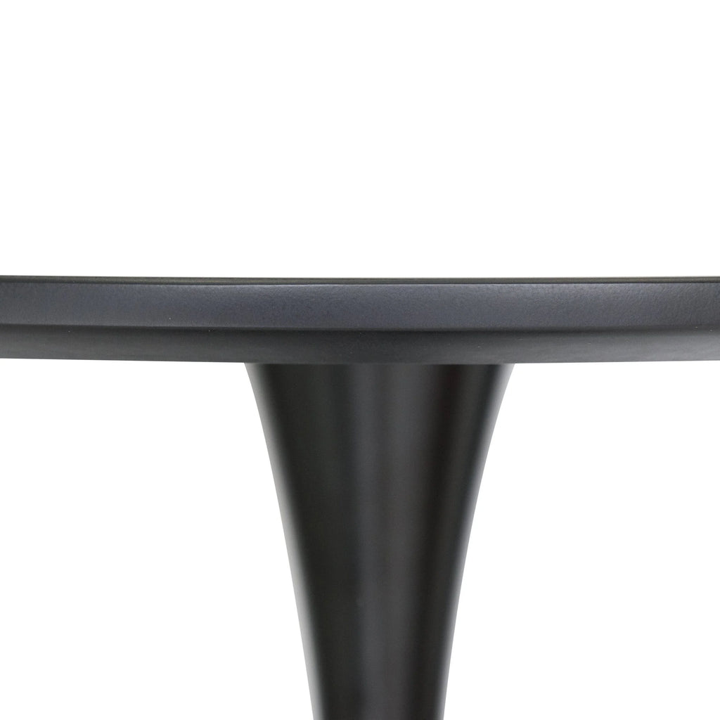 Black Round Dining Table with Wood Top and Iron Pedestal Base C6124