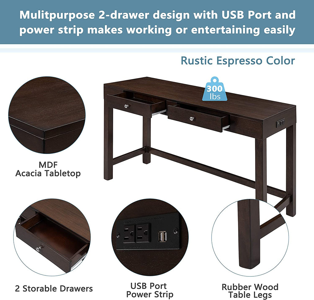 4-Piece Counter Height Dining Table Set with 3 PU Leather Padded Stools Espresso F1711