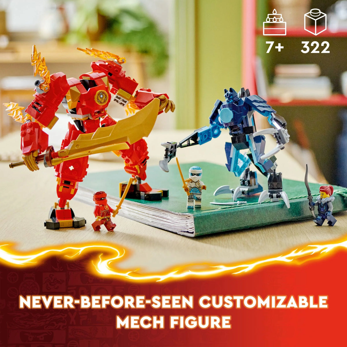 LEGO NINJAGO Kai’s Elemental Fire Mech Action Figure, Mini Ninja Toy with Red Ninja Figure plus Kai and Zane Minifigures, Adventure Set for Boys and Girls Ages 7 and Up B64118