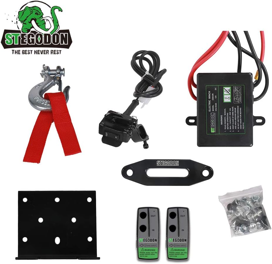 Black 4500 lb. 12V Synthetic Rope Electric Winch with Wireless Remotes and Wired Handle O95226