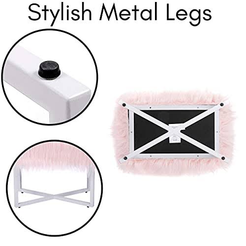 Pink Faux Fur Foot Stool Ottoman B60747