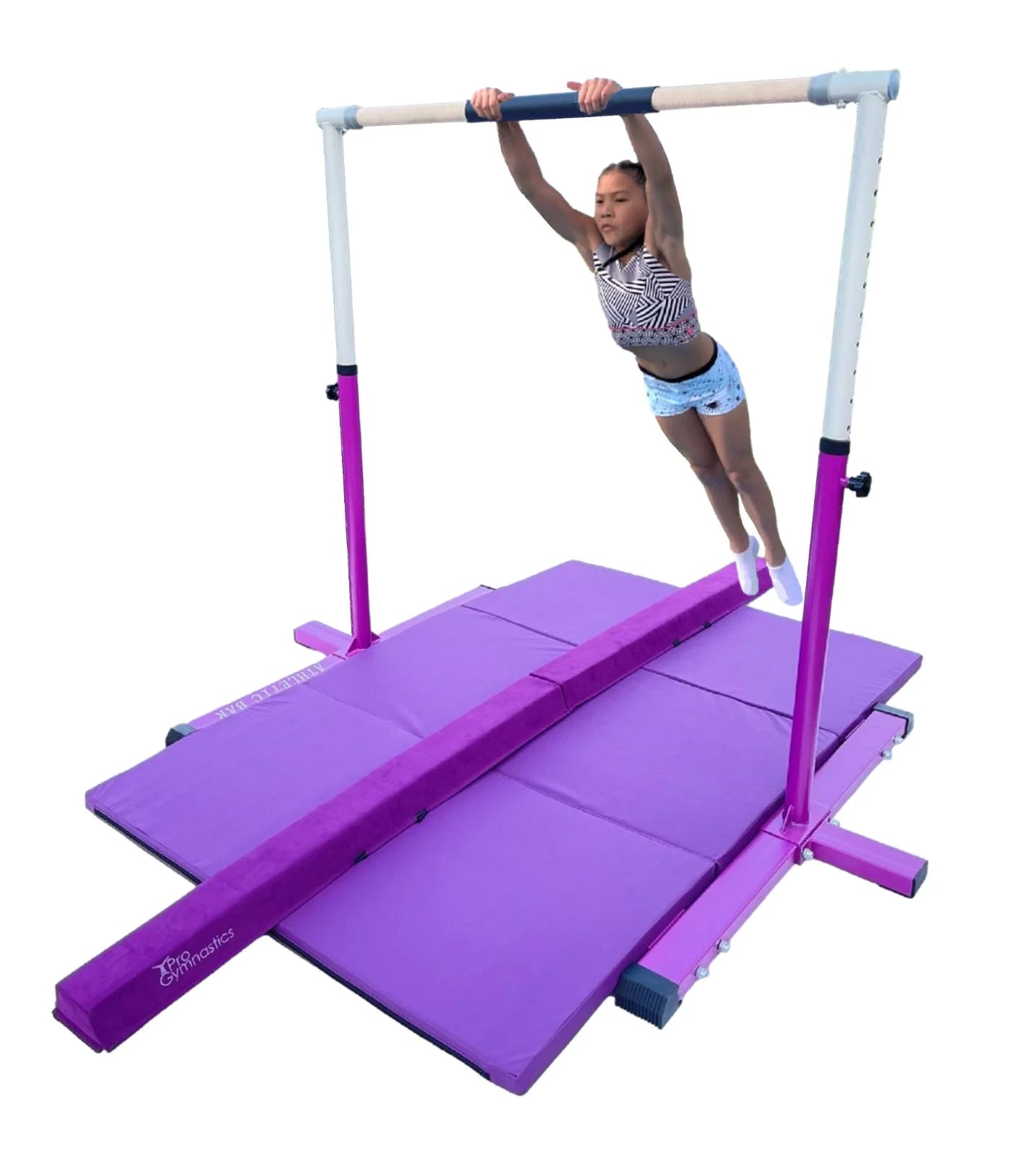 Purple 3 in 1 Height Adjustable Gymnastics Bar Set with Mat and Balance Beam H597