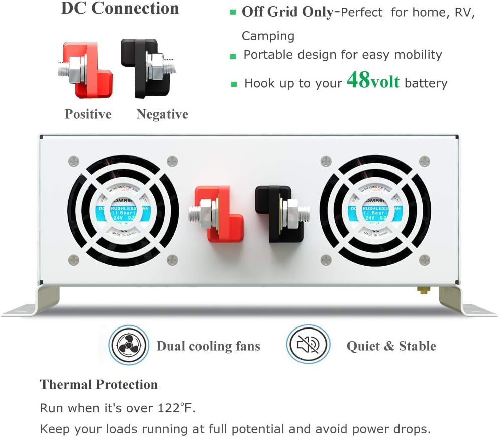 3500W Pure Sine Wave Power Inverter DC 48V to 110V 120V AC with Dual Outlets U6827