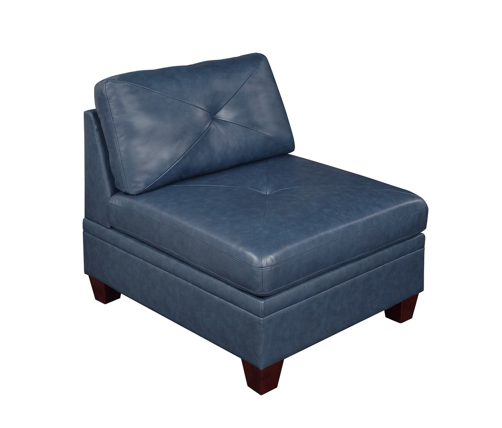 Genuine Leather Armless Chair Ink Blue Tufted Seat N1829