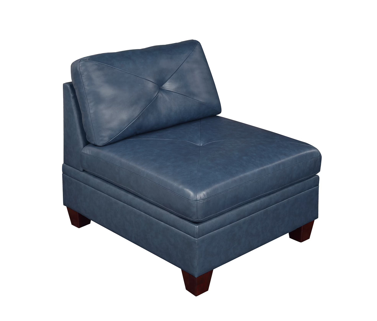 Genuine Leather Armless Chair Ink Blue Tufted Seat N1829