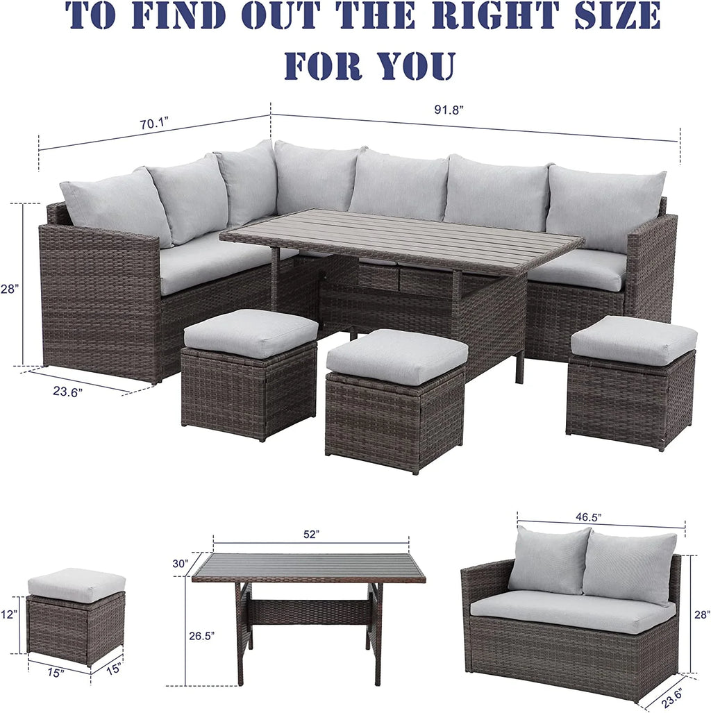 Ivory 7 Piece Outdoor Wicker Sectional Sofa with Ottoman C517