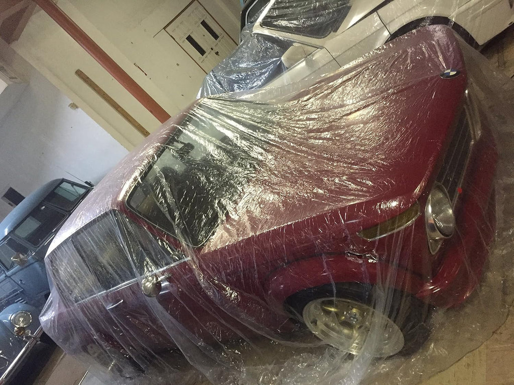 Disposable Plastic Car Cover with Elastic Band Medium Size 21' x 12.5' Pack of 2 M108011