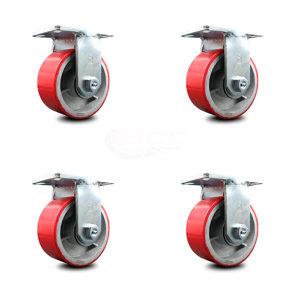 Rigid Caster – 6 Inch Red Poly on Cast Iron Wheel G3315