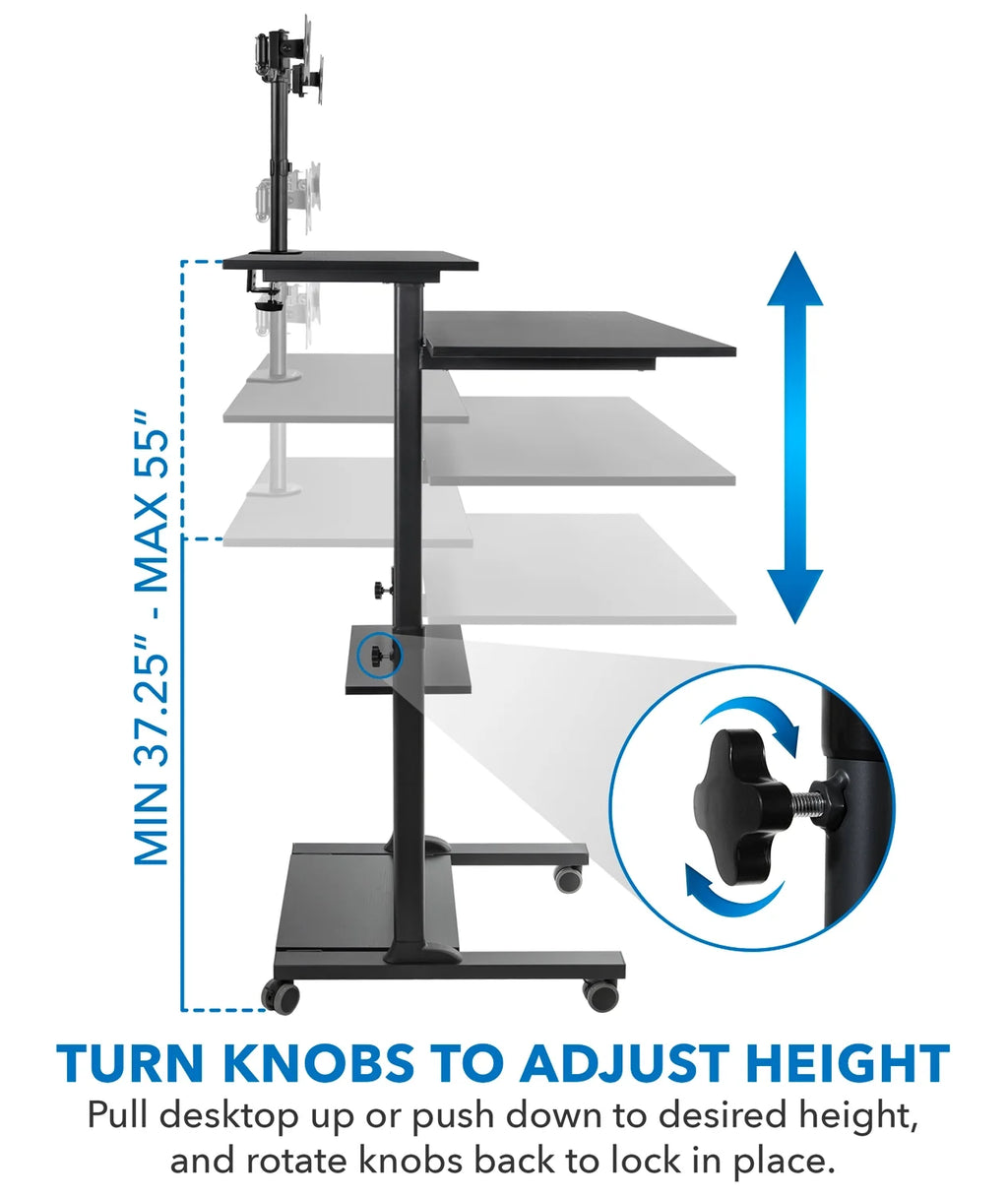 Black Mobile Standing Desk with Dual Monitor Mount Z217878