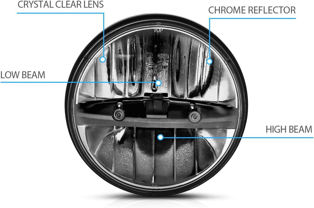 2 x 7 Inch Round LED Silver Headlights Pair H658