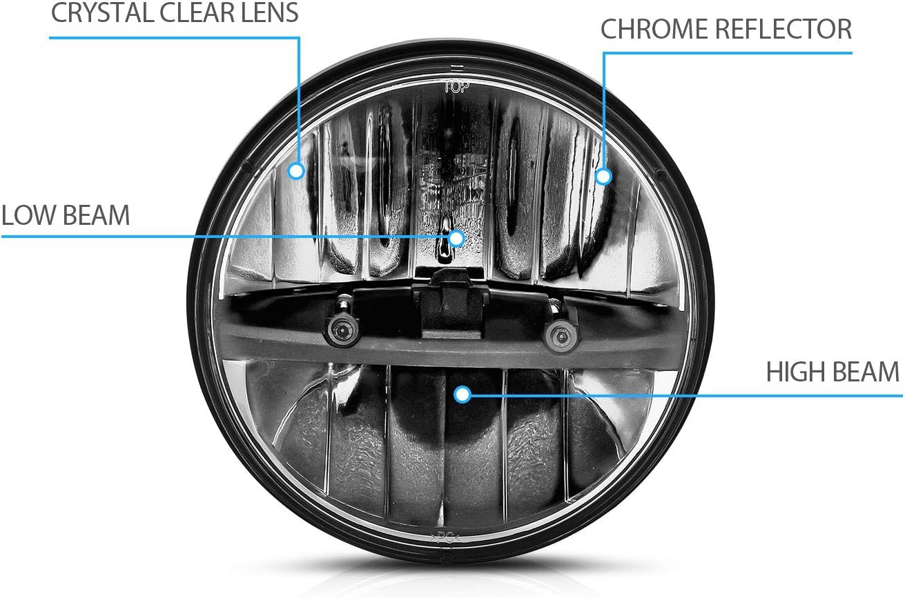 2 x 7 Inch Round LED Silver Headlights Pair H658