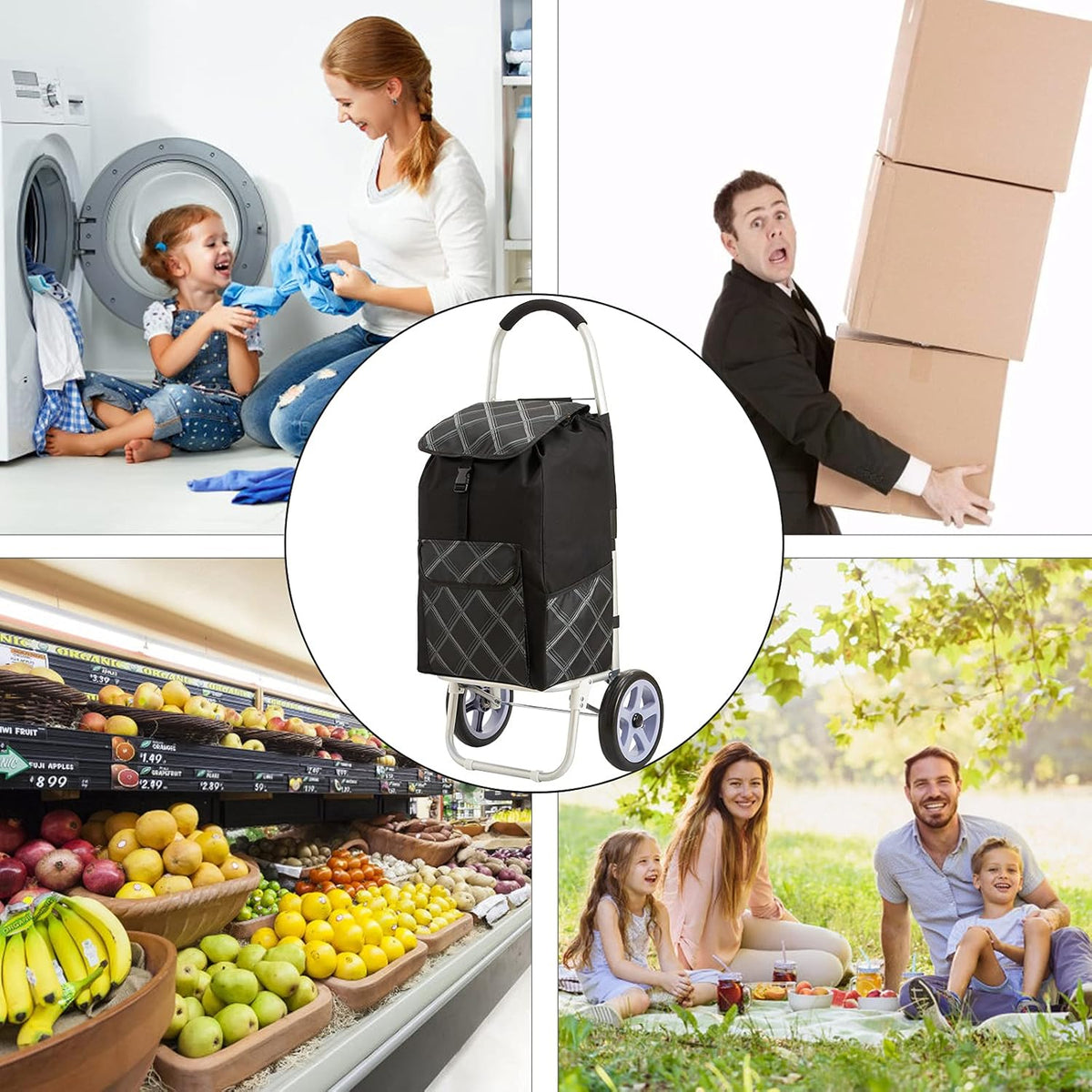 Black Folding Shopping Cart with Removable Bag W298