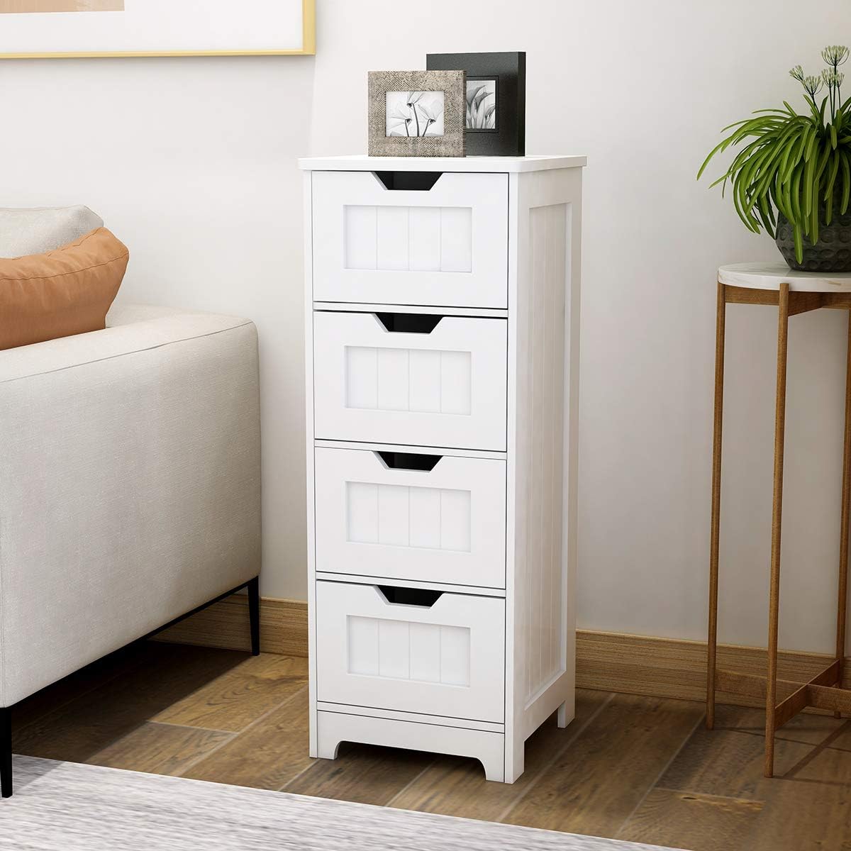 White Freestanding Storage Cabinet with 4 Drawers H21231