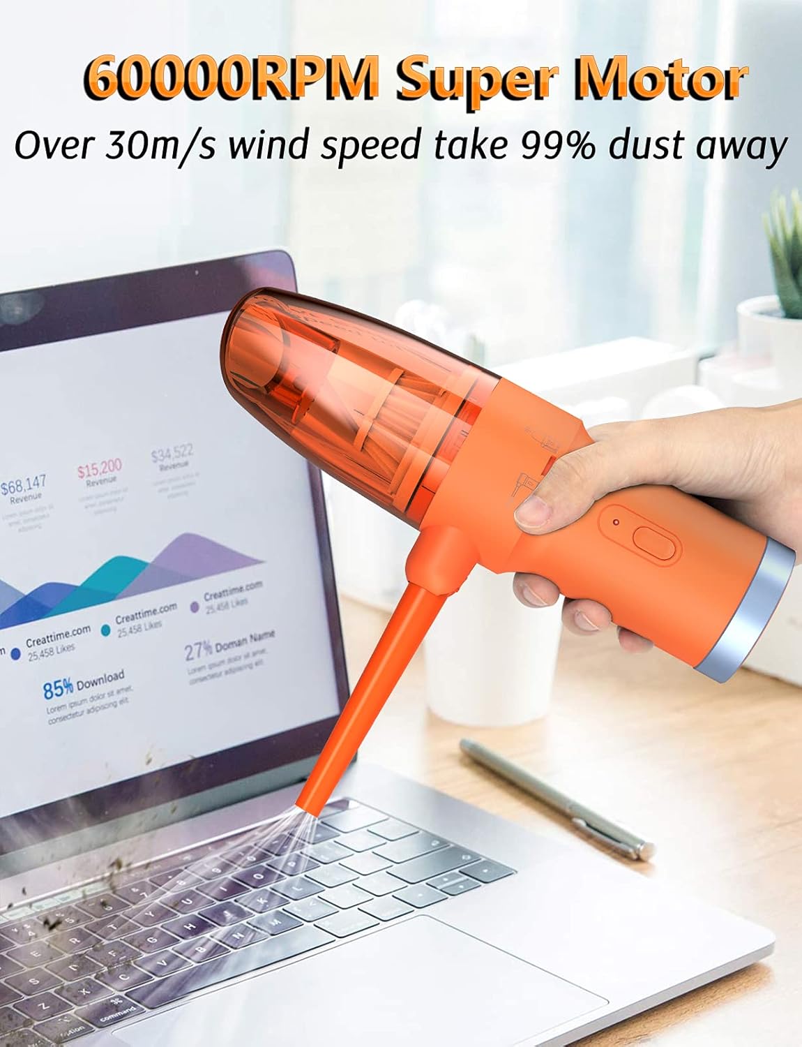 Orange 60000 RPM 2-in-1 Compressed Air Duster & Vacuum Z961