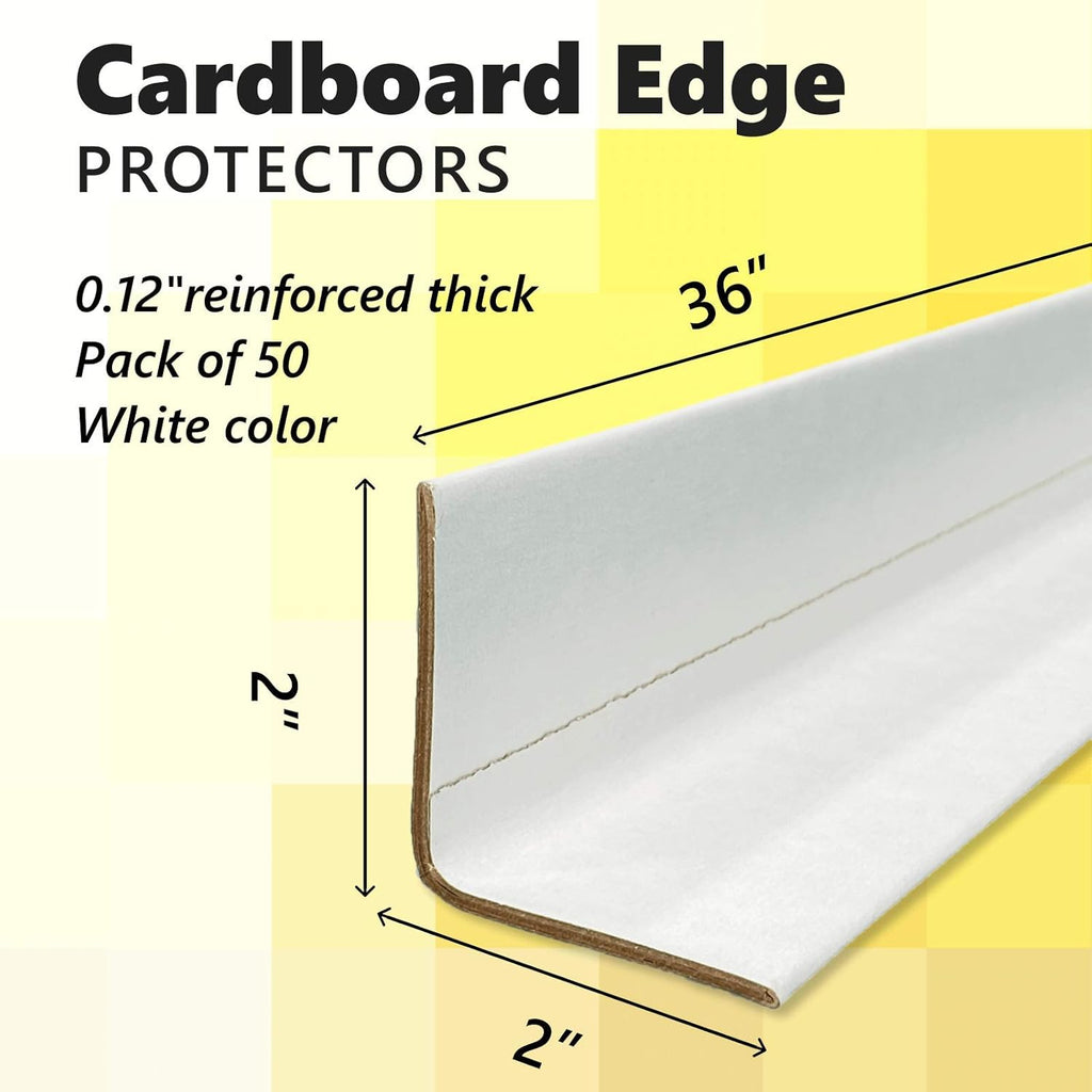 Cardboard Edge Protector 2” X 2” X 36”, Pack of 50 – White Kraft Corner Protectors for Shipping – Pallet Edge Protector I362