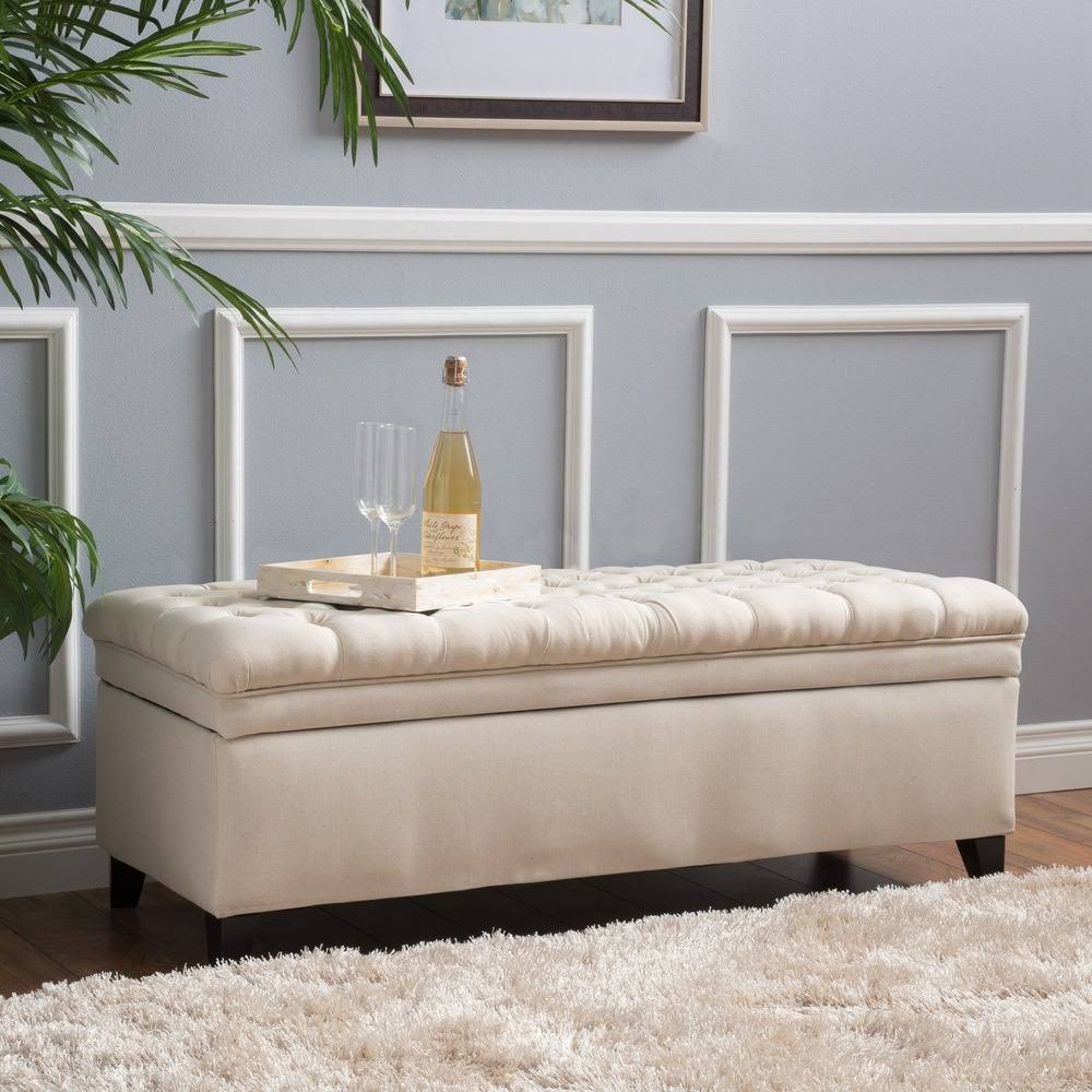 Tufted Fabric Storage Ottoman Bench A620