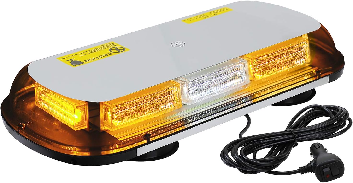 64LED 17" Roof Top Strobe Light Bar with Magnetic Base, Amber/White/Amber G92437