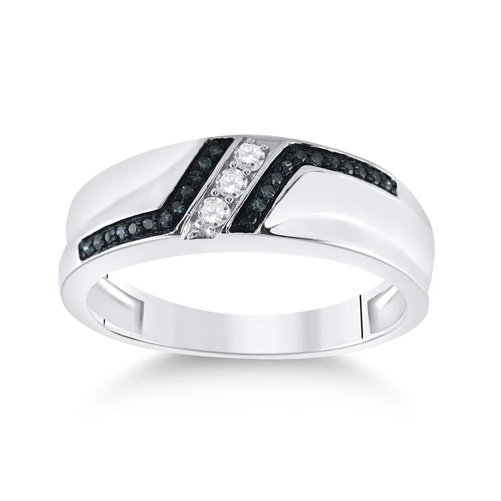 Men's Solid Sterling Silver Blue Diamond Wedding Band Ring Size 12 C133399