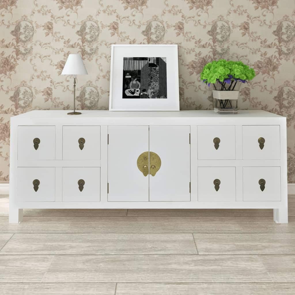 Vintage Wood White 8 Drawer TV Cabinet Console M582575